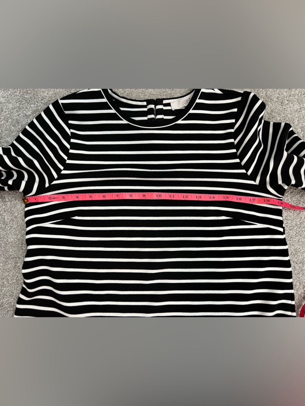 LOFT Striped Black White Crew Neck Long Sleeve Sz M Classic Relaxed Dress #E - Picture 7 of 10